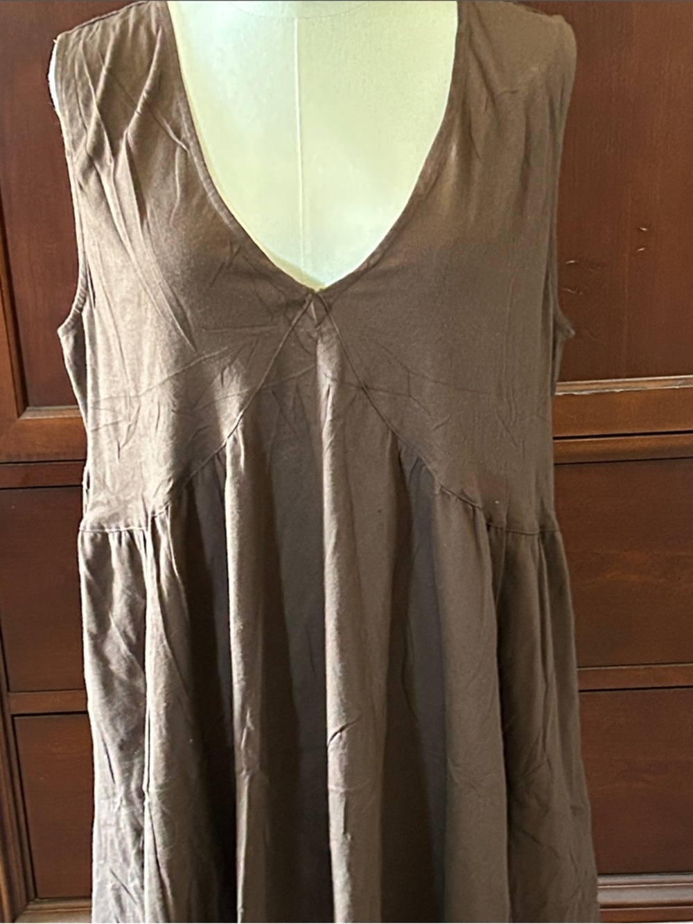 Sleeveless Brown V-Neck Women’s Dress
